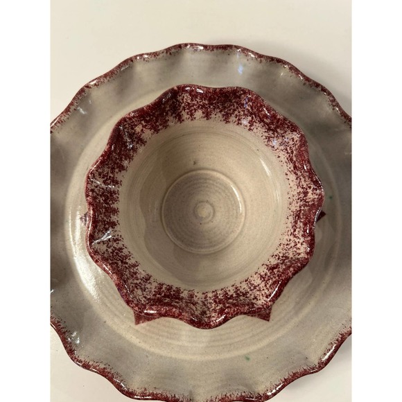 Ceramic Hand Thrown One Of A Kind Ceramic Chip and Dip Serving Dish - Picture 5 of 7